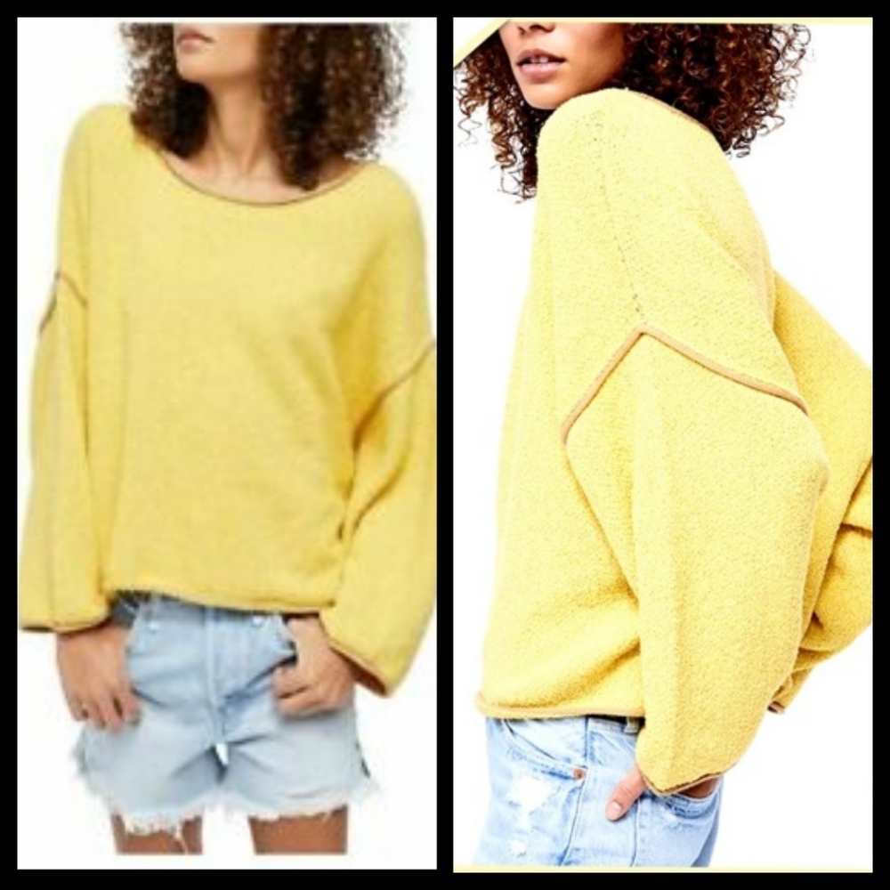 Free People Yellow Bardot Sweater Small NWT - Picture 2 of 7